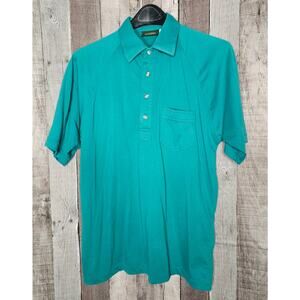 Vintage JANTZEN Natural Touch Polo Cotton Shirt Teal Green Pocket Men Large Gift